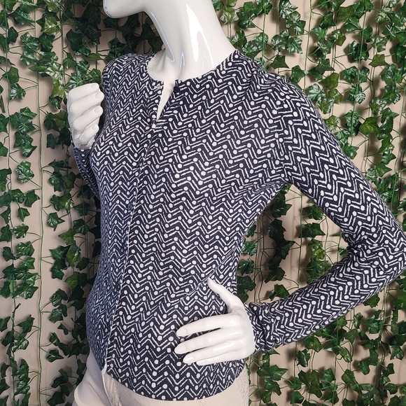 Ann Taylor Loft Women's Zig Zag Polka Dot Black White Button-Up Cardigan - Picture 2 of 13